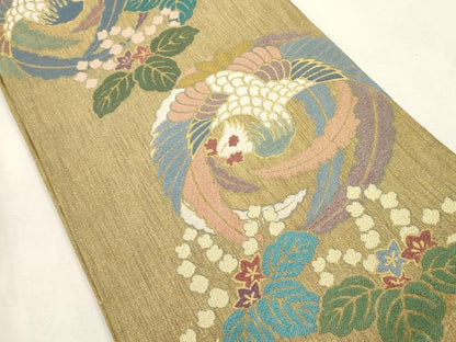 平和屋着物●六通柄袋帯　美人画譜　鳳凰桐花丸文　金糸　正絹　逸品　CABJ2280dy