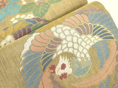 平和屋着物●六通柄袋帯　美人画譜　鳳凰桐花丸文　金糸　正絹　逸品　CABJ2280dy