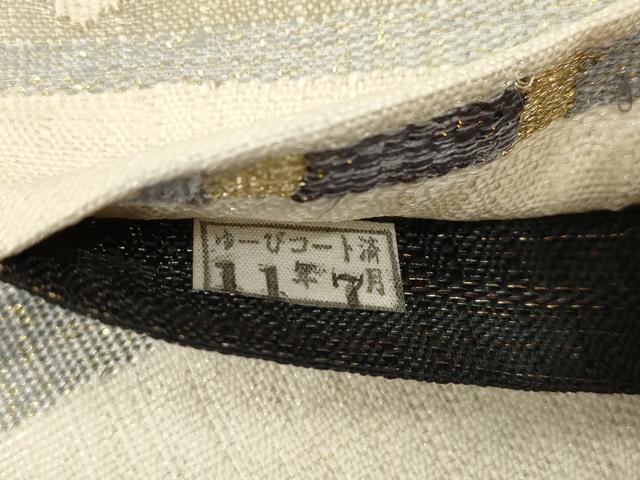 平和屋着物▽明綴れ　両面　六通柄袋帯　スリーシーズン　春夏秋　横段草花文　黒地　金糸　正絹　逸品　CABJ2281dy