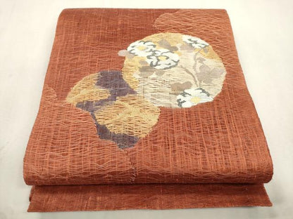 平和屋着物▽太鼓柄袋帯　スリーシーズン　春夏秋　櫛織　草花丸文　正絹　逸品　CABJ2283dy