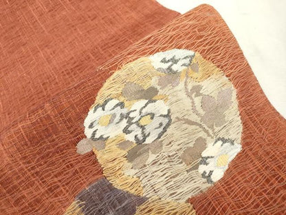 平和屋着物▽太鼓柄袋帯　スリーシーズン　春夏秋　櫛織　草花丸文　正絹　逸品　CABJ2283dy