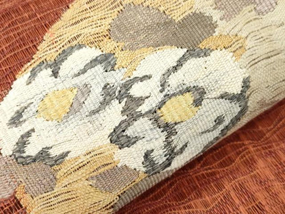 平和屋着物▽太鼓柄袋帯　スリーシーズン　春夏秋　櫛織　草花丸文　正絹　逸品　CABJ2283dy
