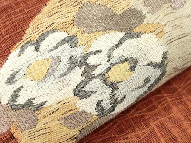 平和屋着物▽太鼓柄袋帯　スリーシーズン　春夏秋　櫛織　草花丸文　正絹　逸品　CABJ2283dy