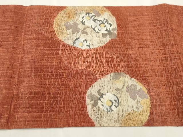 平和屋着物▽太鼓柄袋帯　スリーシーズン　春夏秋　櫛織　草花丸文　正絹　逸品　CABJ2283dy
