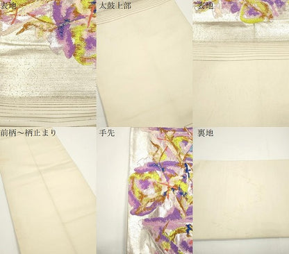 平和屋着物●龍村美術織物　六通柄袋帯　リラのリズム　金銀糸　正絹　逸品　CABJ2287dy