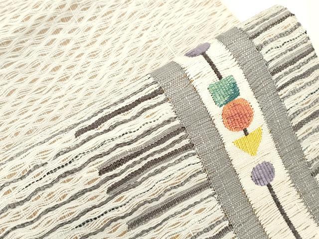 平和屋着物▽太鼓柄袋帯　スリーシーズン　春夏秋　櫛織　幾何学文　正絹　逸品　未使用　CABJ2289dy