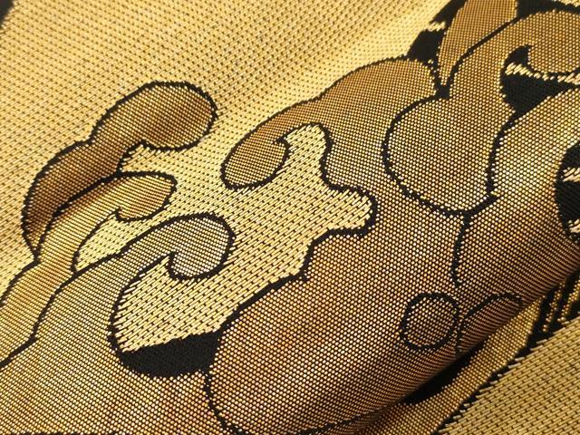 平和屋着物●織物一筋名門　織悦　全通柄　本袋帯　扇面立波文　黒地　金糸　正絹　逸品　CABJ2293dy