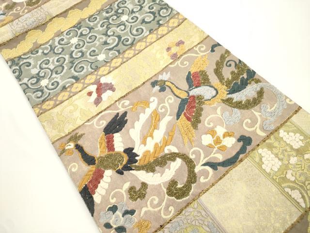 平和屋着物●六通柄袋帯　モール　刺繍　横段花鳥文　金糸　正絹　逸品　CABJ2298dy