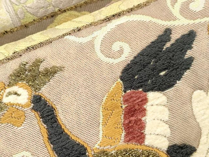 平和屋着物●六通柄袋帯　モール　刺繍　横段花鳥文　金糸　正絹　逸品　CABJ2298dy