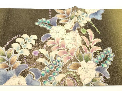 平和屋着物●六通柄袋帯　辻が花　銀通し地　正絹　逸品　CABJ2302dy