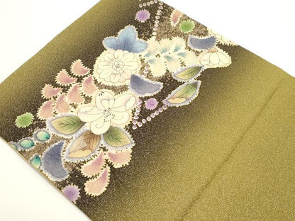 平和屋着物●六通柄袋帯　辻が花　銀通し地　正絹　逸品　CABJ2302dy