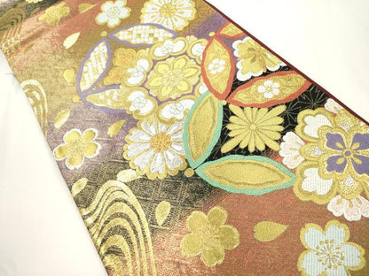 平和屋着物●西陣　田中義織物謹製　六通柄袋帯　舞花文　金銀糸　証紙付き　正絹　逸品　CABJ2304dy