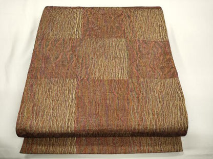 平和屋着物▽全通柄袋帯　スリーシーズン　春夏秋　市松文様　金糸　正絹　逸品　CABJ2310dy