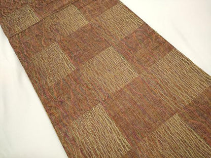平和屋着物▽全通柄袋帯　スリーシーズン　春夏秋　市松文様　金糸　正絹　逸品　CABJ2310dy