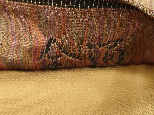 平和屋着物▽全通柄袋帯　スリーシーズン　春夏秋　市松文様　金糸　正絹　逸品　CABJ2310dy