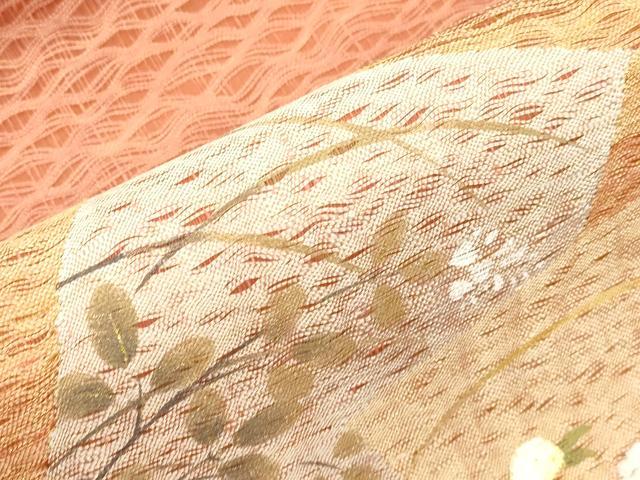平和屋着物▽太鼓柄袋帯　スリーシーズン　春夏秋　櫛織　刺繍　色紙重ね草花文　金銀彩　正絹　逸品　CABJ2311dy
