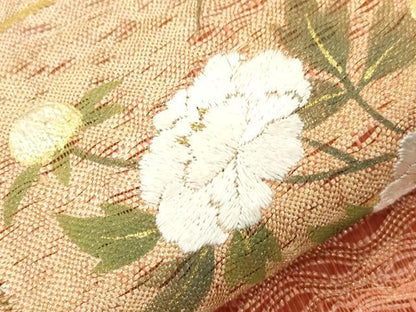 平和屋着物▽太鼓柄袋帯　スリーシーズン　春夏秋　櫛織　刺繍　色紙重ね草花文　金銀彩　正絹　逸品　CABJ2311dy