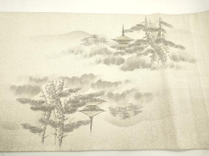 平和屋着物●綴れ　太鼓柄袋帯　作家物　手描き　京都嵐山渡月橋　銀糸　正絹　逸品　CABJ2316dy
