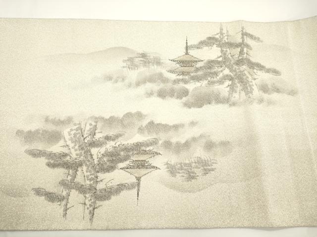 平和屋着物●綴れ　太鼓柄袋帯　作家物　手描き　京都嵐山渡月橋　銀糸　正絹　逸品　CABJ2316dy