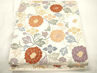 平和屋着物●六通柄袋帯　唐織　草花文　銀糸　正絹　逸品　CABJ2318dy