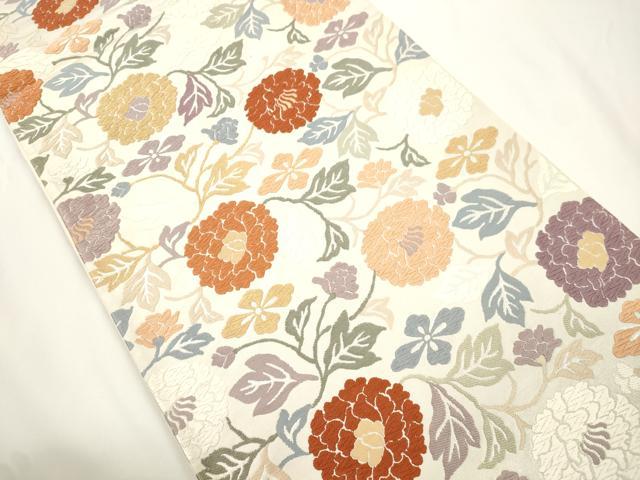 平和屋着物●六通柄袋帯　唐織　草花文　銀糸　正絹　逸品　CABJ2318dy