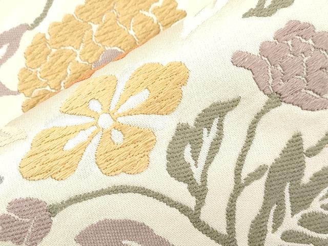 平和屋着物●六通柄袋帯　唐織　草花文　銀糸　正絹　逸品　CABJ2318dy