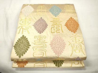 平和屋着物●六通柄袋帯　唐織　文字文　金糸　正絹　逸品　CABJ2325dy