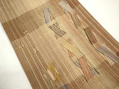平和屋着物●太鼓柄袋帯　組織　幾何学文　金糸　正絹　逸品　CABJ2330dy