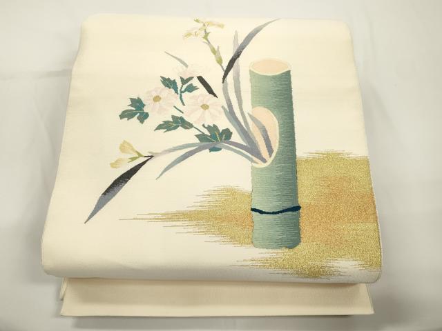 平和屋着物●爪掻き本綴れ　八寸名古屋帯　竹花文　金糸　正絹　逸品　CABJ2331dy