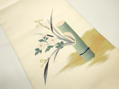 平和屋着物●爪掻き本綴れ　八寸名古屋帯　竹花文　金糸　正絹　逸品　CABJ2331dy