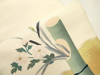 平和屋着物●爪掻き本綴れ　八寸名古屋帯　竹花文　金糸　正絹　逸品　CABJ2331dy