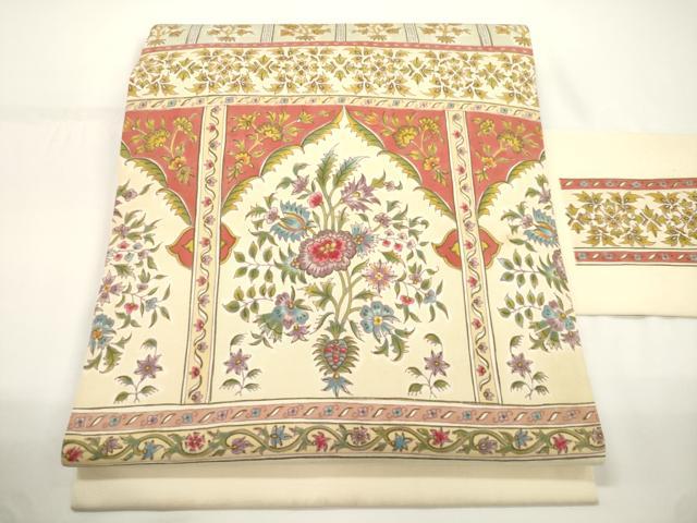 平和屋着物●塩瀬　九寸名古屋帯　草花文　正絹　逸品　CABJ2332dy
