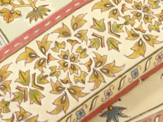平和屋着物●塩瀬　九寸名古屋帯　草花文　正絹　逸品　CABJ2332dy