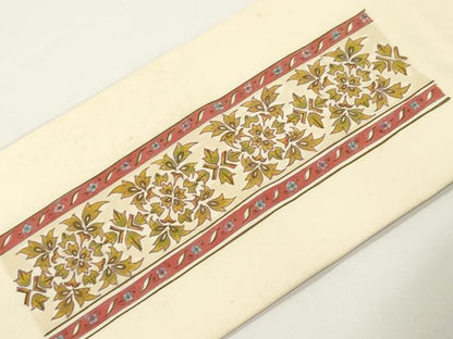 平和屋着物●塩瀬　九寸名古屋帯　草花文　正絹　逸品　CABJ2332dy