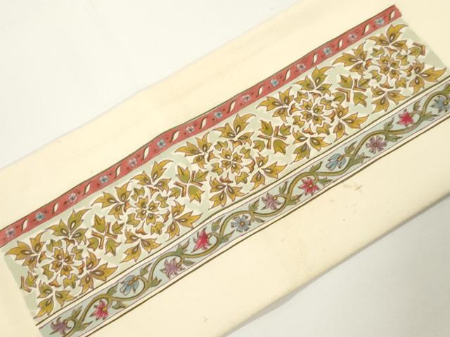 平和屋着物●塩瀬　九寸名古屋帯　草花文　正絹　逸品　CABJ2332dy