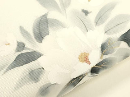 平和屋着物●塩瀬　九寸名古屋帯　作家物　手描き　草花文　金彩　正絹　逸品　CABJ2333dy