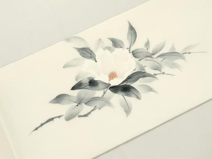 平和屋着物●塩瀬　九寸名古屋帯　作家物　手描き　草花文　金彩　正絹　逸品　CABJ2333dy