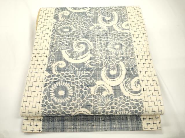 平和屋着物●六通柄袋帯　紬地　花唐草文　正絹　逸品　CABJ2340dy