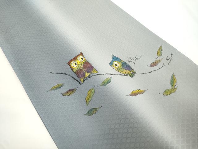 平和屋着物●紙芸紙生 太鼓柄袋帯 手描き 梟 正絹 逸品 CABJ2341dy