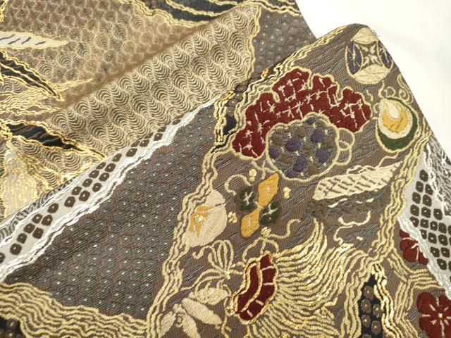 平和屋着物●創業280年　誉田屋源兵衛　六通柄袋帯　瑞鳳本金　笹竹宝尽くし　金銀糸　正絹　逸品　CABJ2347dy
