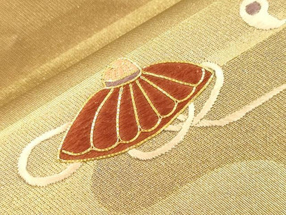 平和屋着物●太鼓柄袋帯　駒刺繍　宝尽くし文　金彩　正絹　逸品　CABJ2349dy