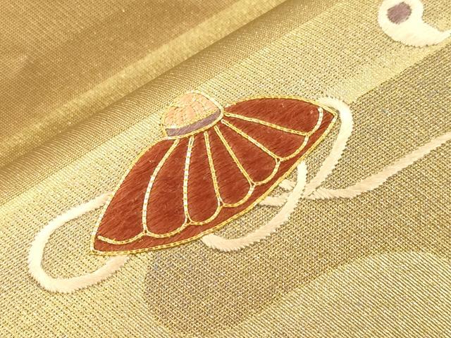 平和屋着物●太鼓柄袋帯　駒刺繍　宝尽くし文　金彩　正絹　逸品　CABJ2349dy