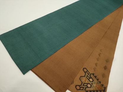 平和屋着物●中国三大刺繍　スワトウ刺繍　相良刺繍　総刺繍　太鼓柄袋帯　紬地　幾何学文　正絹　逸品　CABJ2351dy