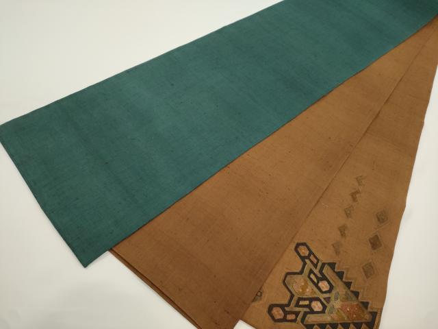 平和屋着物●中国三大刺繍　スワトウ刺繍　相良刺繍　総刺繍　太鼓柄袋帯　紬地　幾何学文　正絹　逸品　CABJ2351dy