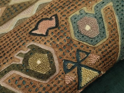 平和屋着物●中国三大刺繍　スワトウ刺繍　相良刺繍　総刺繍　太鼓柄袋帯　紬地　幾何学文　正絹　逸品　CABJ2351dy