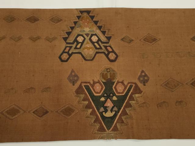 平和屋着物●中国三大刺繍　スワトウ刺繍　相良刺繍　総刺繍　太鼓柄袋帯　紬地　幾何学文　正絹　逸品　CABJ2351dy