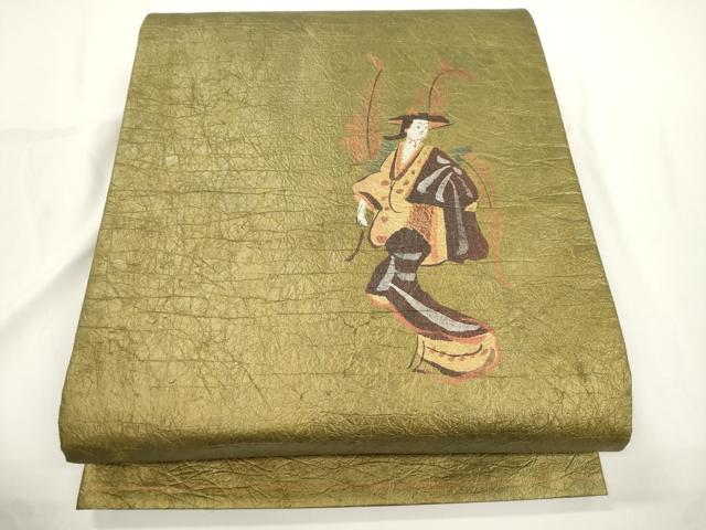 平和屋着物●太鼓柄袋帯　作家物　人物文　金彩　紙布　逸品　CABJ2352dy