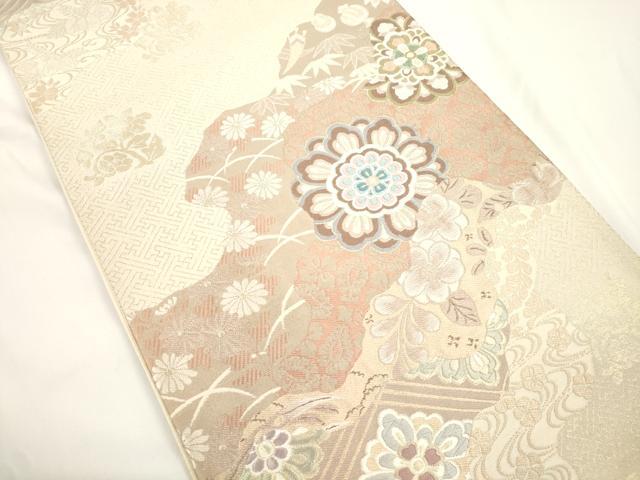平和屋着物●六通柄袋帯　唐織　流水草花文　金糸　正絹　逸品　CABJ2354dy