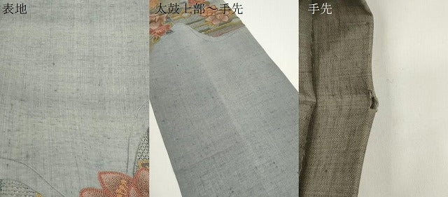 平和屋着物●中国三大刺繍　スワトウ刺繍　相良刺繍　総刺繍　太鼓柄袋帯　紬地　草花文　正絹　逸品　CABJ2356dy
