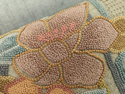 平和屋着物●中国三大刺繍　スワトウ刺繍　相良刺繍　総刺繍　太鼓柄袋帯　紬地　草花文　正絹　逸品　CABJ2356dy